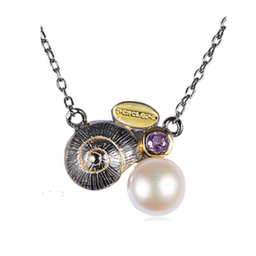 [N4712 Garden of Babylon] N4712, Necklace Silver 925,   Tourmaline,   Fresh Water Pearl,   Gold & Black plated,   Hand Made