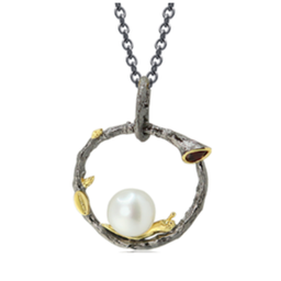 [N4624 Garden of Babylon] N4624, Necklace Silver 925,   Red Garnet,   White fresh water pearl,   Gold&Gun plated,   Hand Made