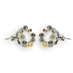 [V4454 Garden of Babylon] V4454,  Earrings Silver 925,  Amethyst,  Peridot,  White Pearl,  Aquamarine,  Topaz,  Gold & Black plated,  Hand Made