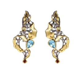 [V5437 Garden of Babylon] V5437, Earrings Silver 925,  Swiss blue Topaz,  Garnet,  Peridot,  Hand Made