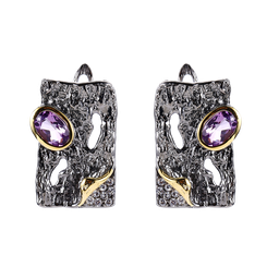 [V5332 Garden of Babylon] V5332, Earrings Silver 925,  White CZ,  Amethyst,  Hand Made