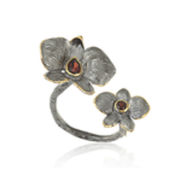 U3768, Ring Silver 925,  Gold & Black Plated,  Garnet ,  Hand Made