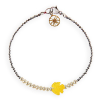 [B2419 Pearl Collection] B2419,  Bracelet Silver 925,  fresh water pearl,  yellow agate flower
