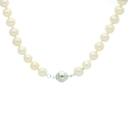 [PN009 Pearl] PN009,  White Fresh Water Pearl Necklace 6-7mm,   Silver Claps Small,   40 cm