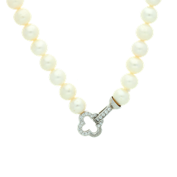 [PN025 Pearl] PN025,  White Fresh Water Pearl Necklace 9-10 mm,   Silver Claps,   45 cm 