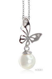 [M3081 Pearl Collection] M3081, Pendant Silver 925,   Rhodium Plated,   CZ & Shell Pearl,   Pearl Collection