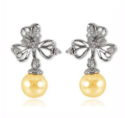 [V3356 Pearl Collection] V3356, Earrings Silver 925,   Rhodium Plated,   CZ & Shell Pearl,   Pearl Collection
