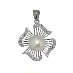 [M3080 Pearl Collection] M3080, Pendant Silver,  925,   Rhodium Plated,   Shell Pearl & CZ,   Pearl Collection