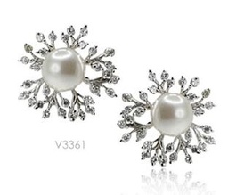 [V3361 Pearl Collection] V3361, Earrings Silver,  925,   White Shell Pearl & CZ,   Pearl Collection