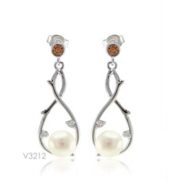 [V3212 Pearl Collection] V3212, Earrings Silver,  925,   White Zircone & WF Pearl