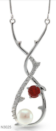 [N3025 Pearl Collection] N3025, Necklace Silver 925,   Fresh Water Pearl and CZ,   Pearl Collection