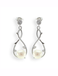 [V3213 Pearl Collection] V3213, Earrings Silver,  925,   White Zircone & WF Pearl