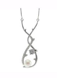 [N3024 Pearl Collection] N3024, Necklace Silver 925,   Fresh Water Pearl and CZ,   Pearl Collection