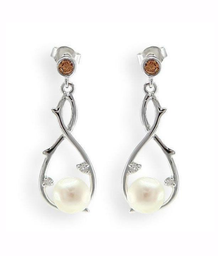[V3214 Pearl Collection] V3214, Earrings Silver,  925,   Red & White Zircone,   White WF Pearl