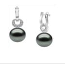 [V3329 Pearl Collection] V3329, Earrings Silver,  925 White Zircone,   Black WF Pearl