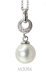 [M3086 Pearl Collection] M3086, Pendant Silver 925,  Rhodium Plated,   CZ & Shell Pear,   Pearl Collection