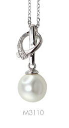 [M3110 Pearl Collection] M3110, Pendant Silver 925,   Rhodium Plated,   CZ & Shell Pearl,   Pearl Collection