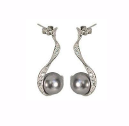 [V3394 Pearl Collection] V3394, Earrings Silver 925,   Rhodium Plated,   CZ & Shell Pear,   Pearl Collection