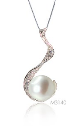 [M3140 Pearl Collection] M3140, Pendant Silver 925,   Rhodium Plated,   CZ & Shell Pear,   Pearl Collection