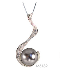 [M3139 Pearl Collection] M3139, Pendant Silver 925,   Rhodium Plated,   CZ & Shell Pear,   Pearl Collection
