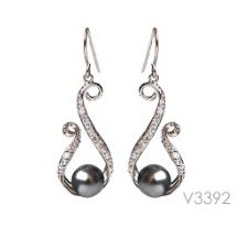 [V3392 Pearl Collection] V3392, Earrings Silver 925,   Rhodium Plated,   CZ & Shell Pear,   Pearl Collection