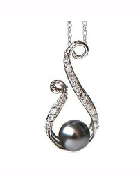 [M3137 Pearl Collection] M3137, Pendant Silver 925,   Rhodium Plated,   CZ & Shell Pear,   Pearl Collection