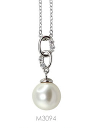 [M3094 Pearl Collection] M3094, Pendant Silver 925,   Rhodium Plated,   CZ & Shell Pearl,   Pearl Collection