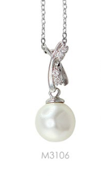 [M3106 Pearl Collection] M3106, Pendant Silver 925,   Rhodium Plated,   CZ & Shell Pearl,   Pearl Collection