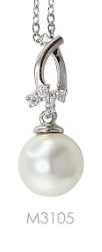 [M3105 Pearl Collection] M3105, Pendant Silver 925,   Rhodium Plated,   CZ & Shell Pearl,   Pearl Collection
