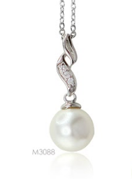 [M3088 Pearl Collection] M3088, Pendant Silver 925,  Rhodium Plated,   CZ & Shell Pear,   Pearl Collection
