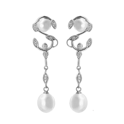 [V3449 Pearl Collection] V3449, Earrings Silver 925,   Zircon,   Fresh Water Pearl,   Pearl Collcection