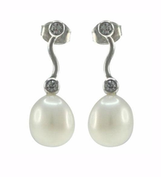 [V3451 Pearl Collection] V3451, Earrings Silver,  925,   White Zircone & WF Pearl