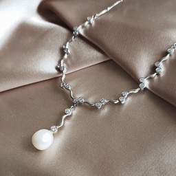 [N3153 Pearl Collection] N3153, Necklace Silver,  925,   White Zircone& WF Pearl