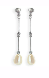 [V3467 Pearl Collection] V3467, Earrings Silver,  925,   White Zircone White Fresh water Pearl,   Pearl Collection