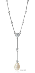 [N3189 Pearl Collection] N3189, Necklace Silver,  925,   White Zircone White Fresh water Pearl,   Pearl Collection