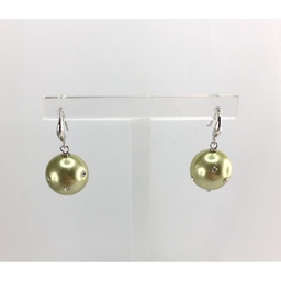 [V3463 Pearl Collection] V3463, Earrings Silver,  925,   Green WF Pearl,   Crystal