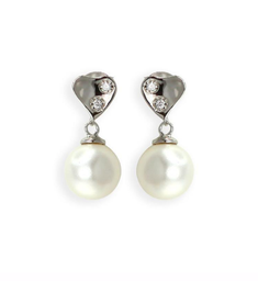 [V3337 Pearl Collection] V3337, Earrings Silver 925,  Rhodium Plated,   CZ & Shell Pear,   Pearl Collection