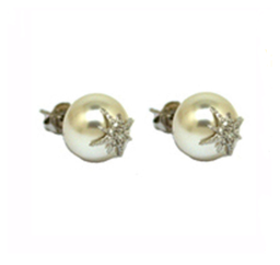 [V3052 Pearl Collection] V3052, Earrings Silver,  925,   White Zircone & WF Pearl