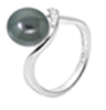 [U3119 Pearl Collection] U3119, Ring Silver,  925,   White Zircone,   Dark Grey WF Pearl