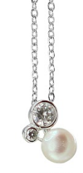 [M3205 Pearl Collection] M3205, Pendant Silver 925,   Zircon,   White Fresh water Pear,   Pearl Collection