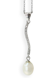 [M3204 Pearl Collection] M3204, Pendant Silver 925,   Zircon,   White Fresh water Pear,   Pearl Collection