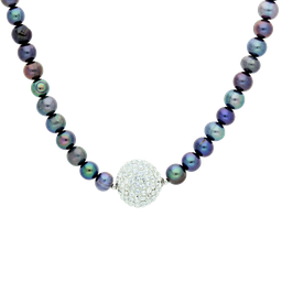 [N5502 Pearl Collection] N5502,Necklace S.Steel Black fresh water pearl, Crystal Swarovski ,44+3cm chain