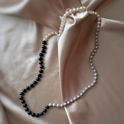 [PN027 Pearl Collection] PN027, White,  Grey,  Black,  Fresh Water Pearl Necklace Size6-9 mm,   Silver Claps,   100 cm long