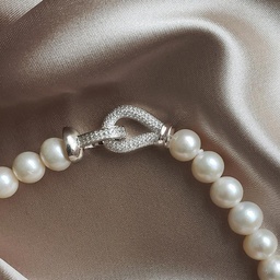 [PN028 Pearl Collection] PN028,White Fresh Water Pearl Necklace 9-10 mm,  Silver Claps,  48 cm