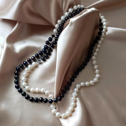 [PN029 Pearl Collection] PN029, White,  Black,  Fresh Water Pearl Necklace Size 7-8 mm,   100 cm long