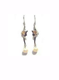 [V3208 Pearl Collection] V3208, Earrings Silver,  925,   White Zircon,   White WF Pearl