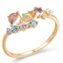 [RGD00073 Gold & Diamond] RGD00073 Ring 14K,1.185g,Blue Topaz,0.07 ct, Opal 0.096 ct, Blue Moonstone 0.31 ct,0.1135 ct,White Topaz  ,8pcs