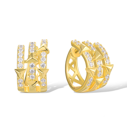 [V6019 Art Deco New Arrive 2023] V6019,Triple Geomerty Hoop Earrings, Silver 925, Cubic Zirconia