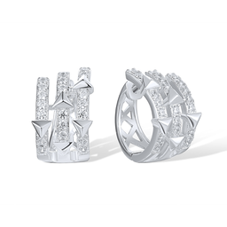 [V6020 Art Deco] V6020, Triple Geomerty Hoop Earrings,Silver 925, Cubic Zirconia