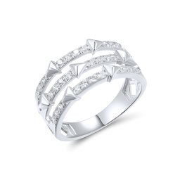 [U4204 Art Deco New Arrive 2023] U4204, Ring,Triple Geomerty, Silver 925, Cubic Zirconia,Rhodium